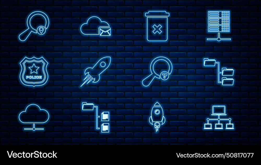Set line computer network folder tree trash can Vector Image