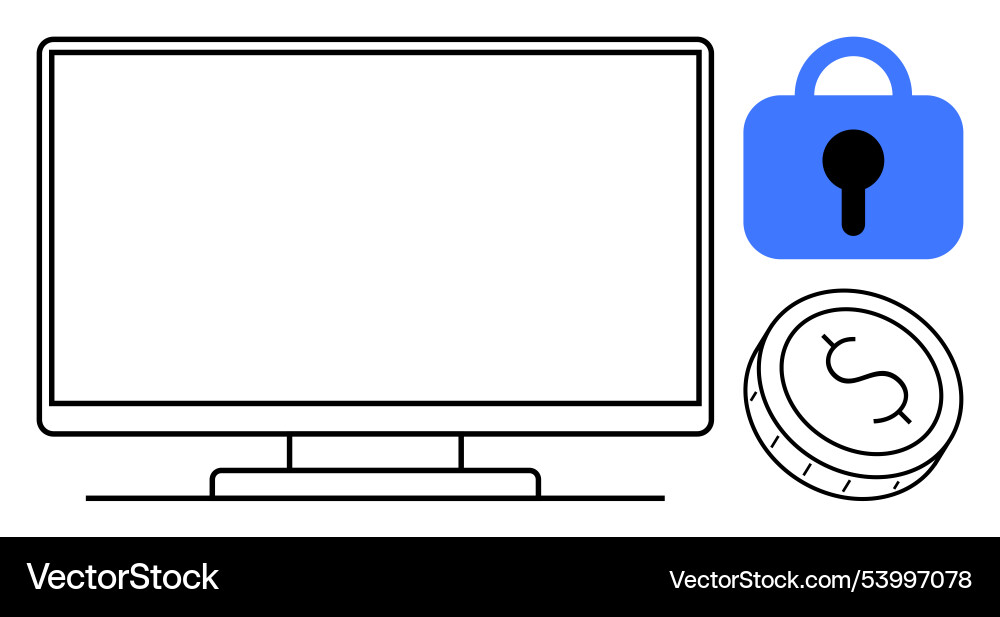 Computer screen with security lock and coin symbol Computer screen with security lock and coin symbol vector image