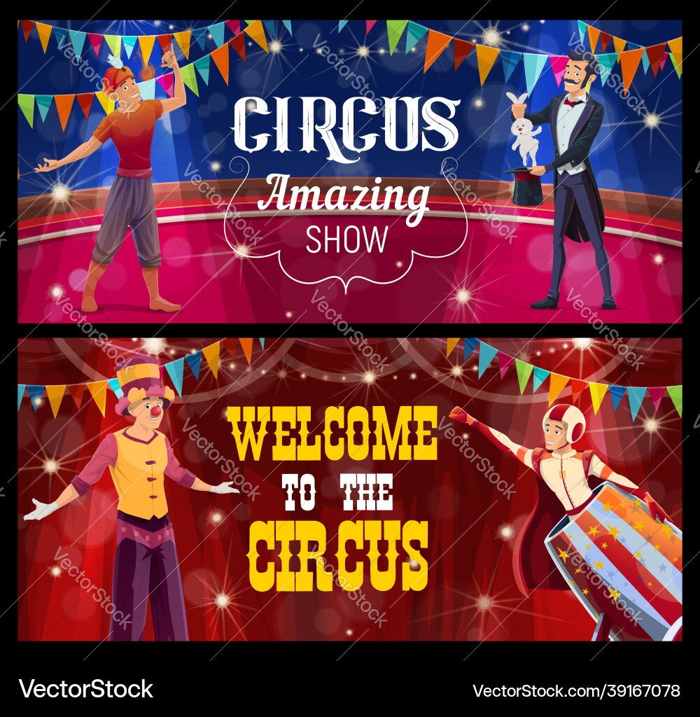 Shapito circus stage acrobat fire eater banners Shapito circus stage acrobat fire eater banners vector image