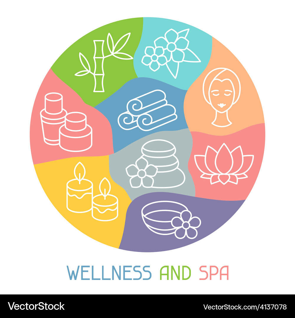 Spa and recreation background with icons in linear Vector Image