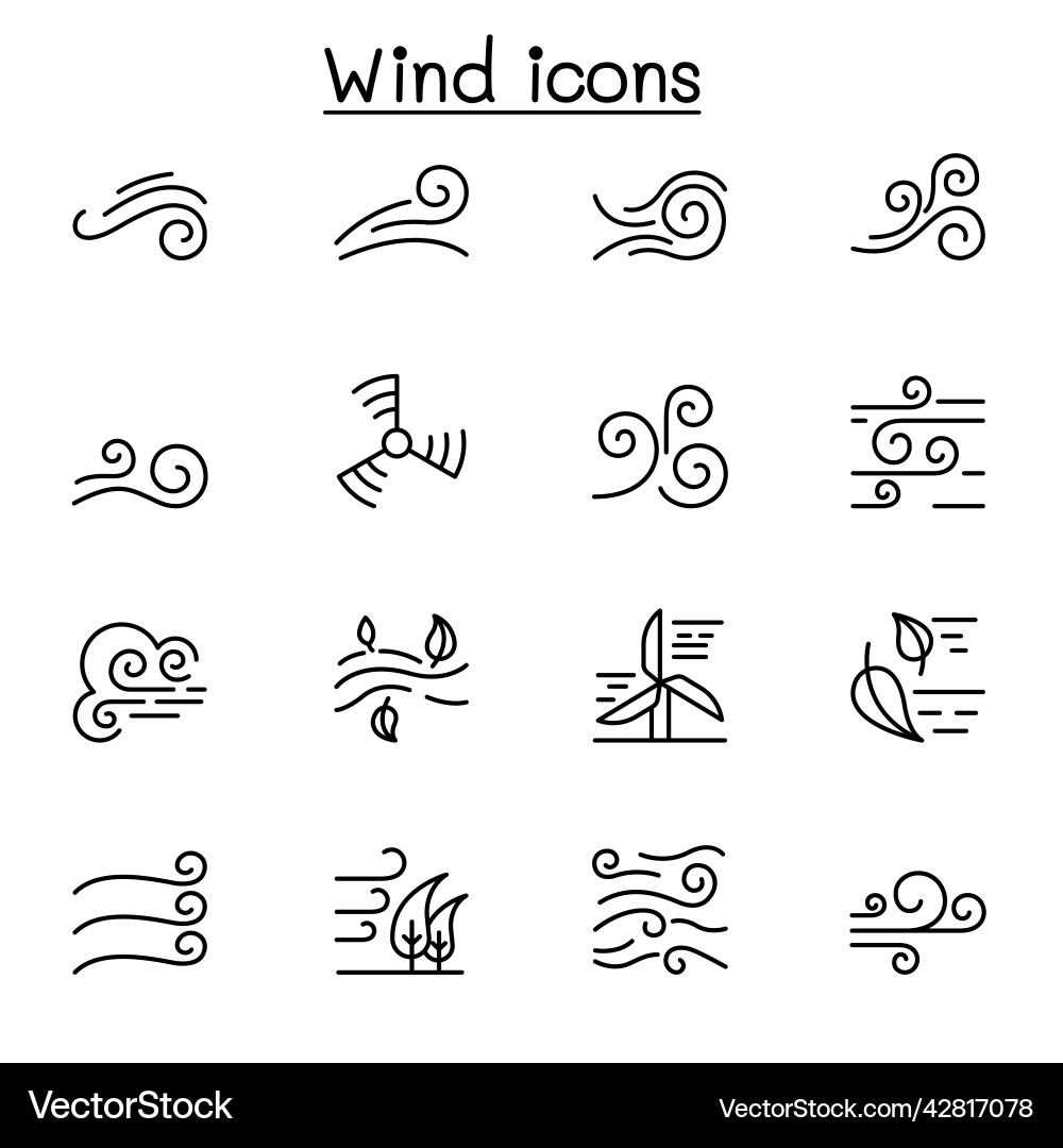 Wind icon set in thin line style vector image