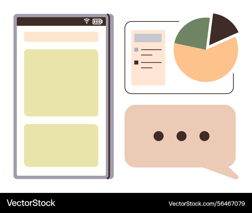 Mobile interface pie chart and speech bubble Mobile interface pie chart and speech bubble vector image