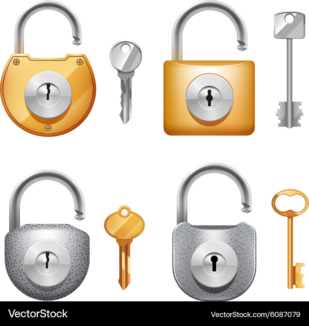 Padlocks and keys realistic set vector image