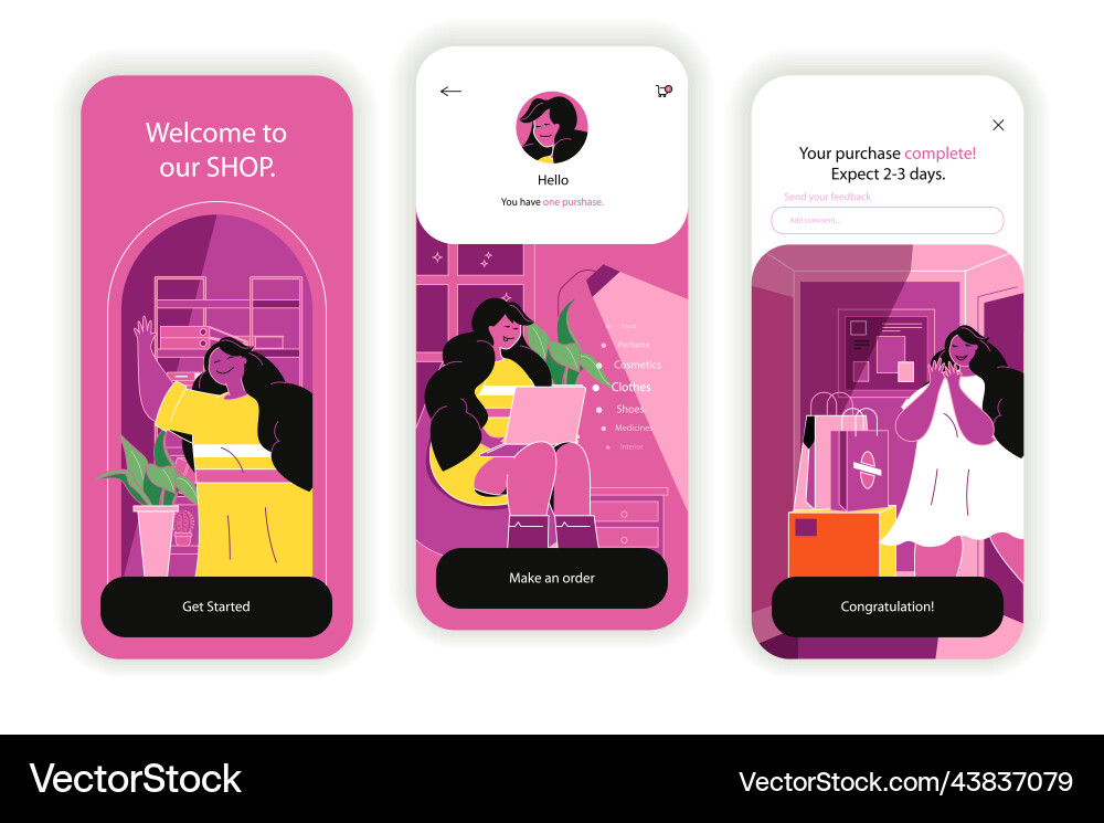 Shopping concept onboarding screens ui ux gui Shopping concept onboarding screens ui ux gui vector image