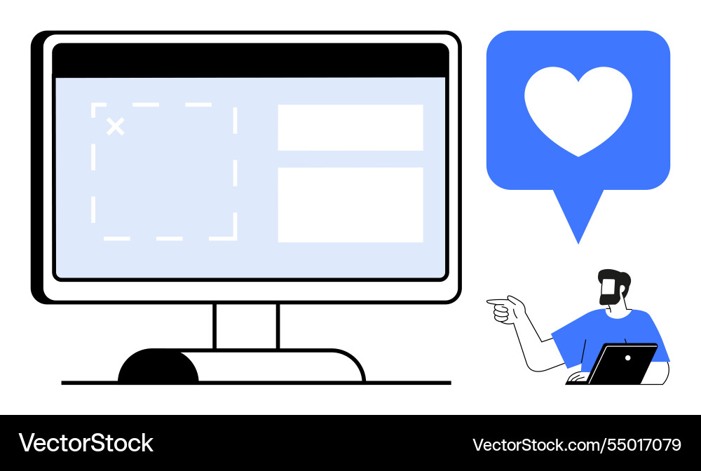 Web designer working on computer with love icon Web designer working on computer with love icon vector image