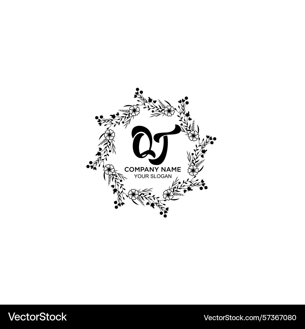 Classic floral monogram qt with elegant frame Vector Image