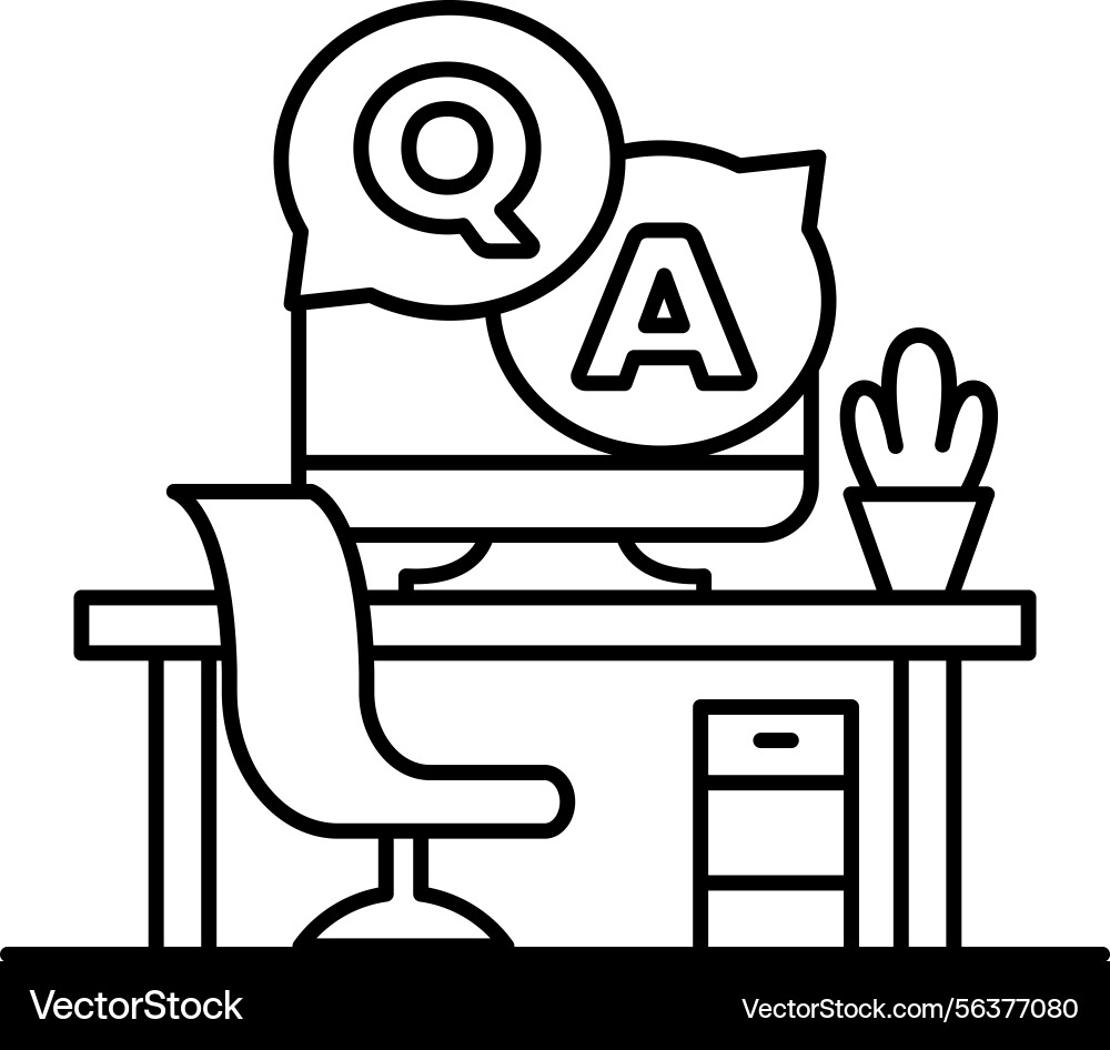 Computer monitor with a q and on it sits vector image