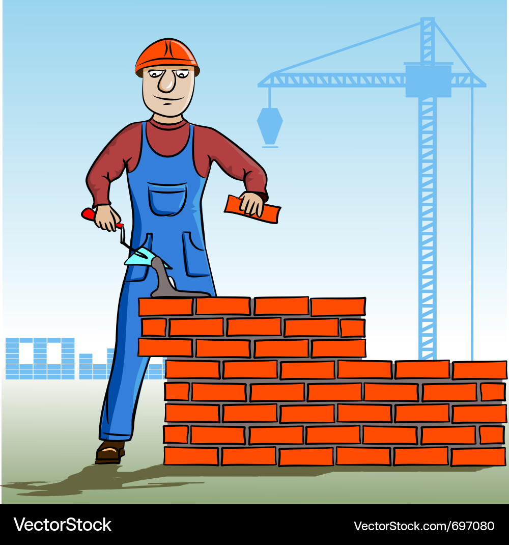 Construction Worker Laying Bricks Vector Image