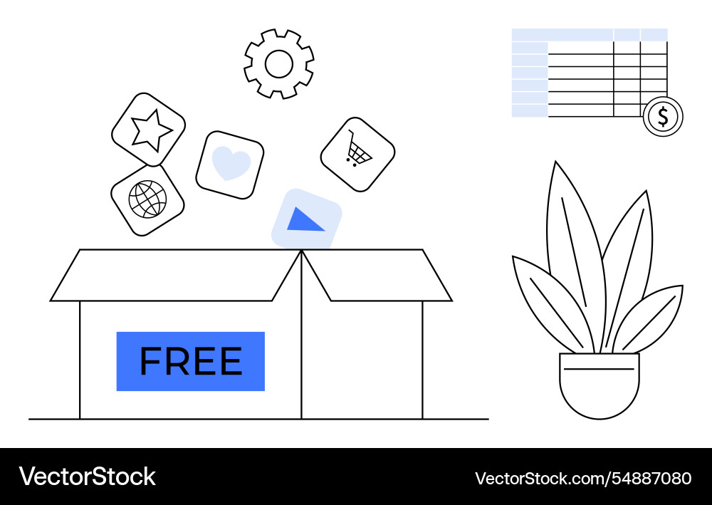 Digital marketing elements in an open box Digital marketing elements in an open box Vector Image