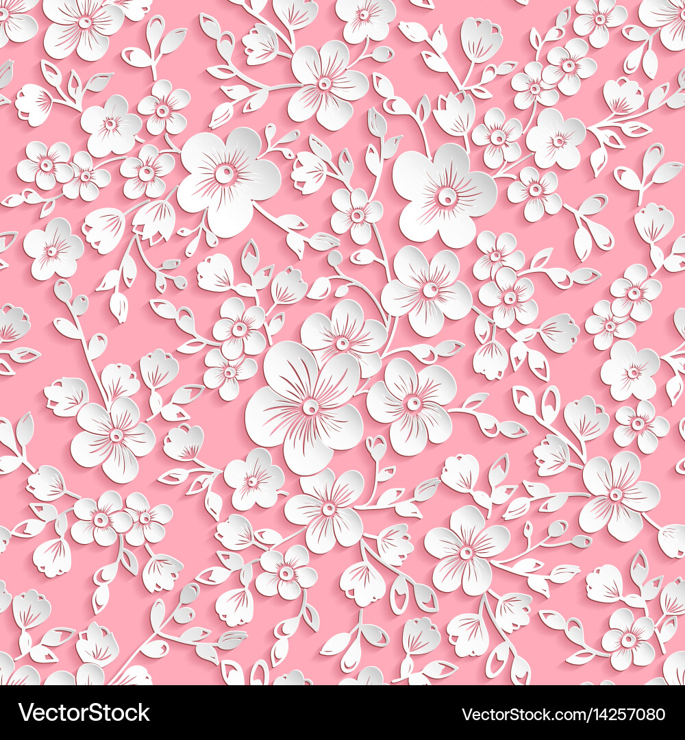 Red Sakura Blossom Seamless Pattern vector image