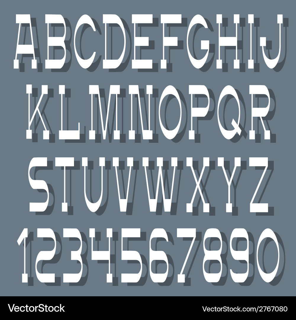 White alphabet letters and numbers with shadow Vector Image