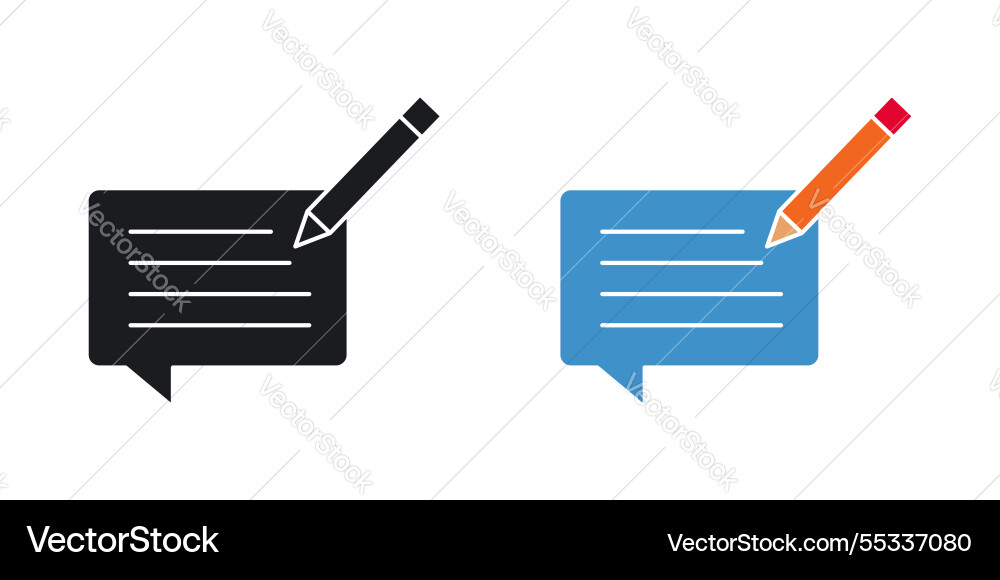 Write comment icons set black and colored style Write comment icons set black and colored style vector image