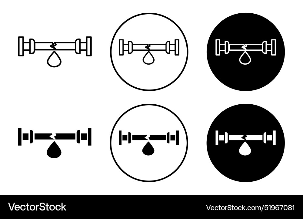 Broken pipe flat line icon set thin Vector Image