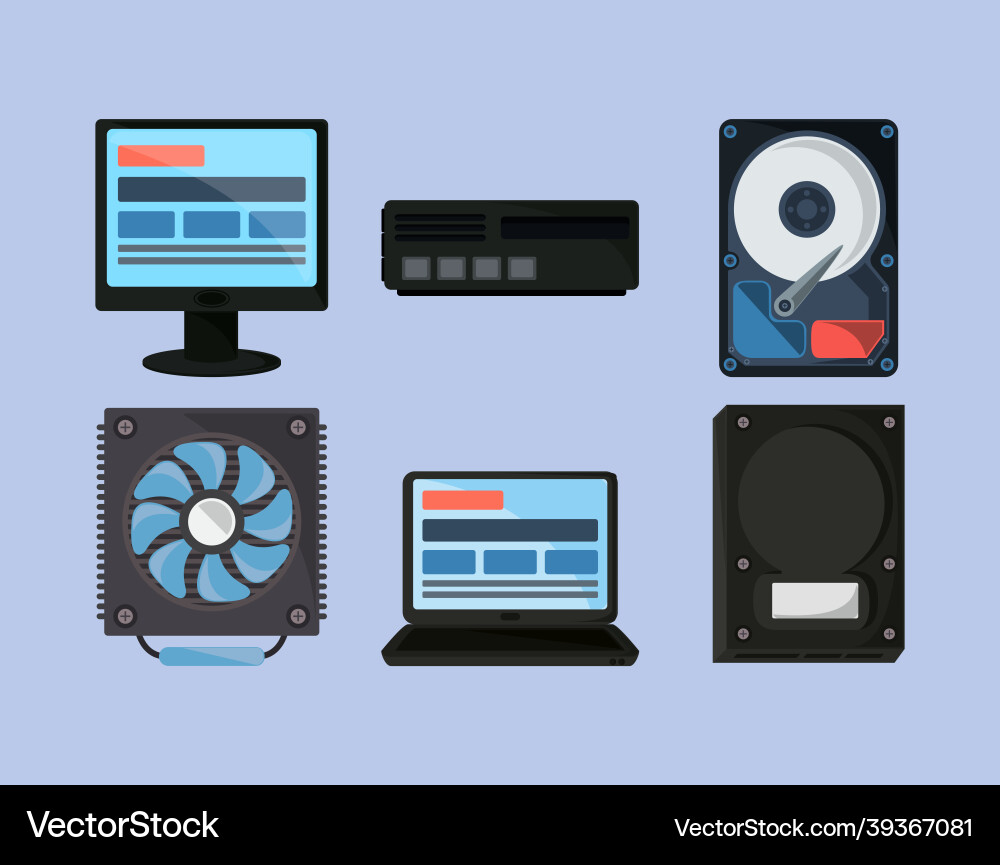 Computer hardware icons vector image