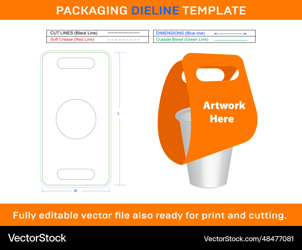Cup Holder Dieline Template - Packaging vector image