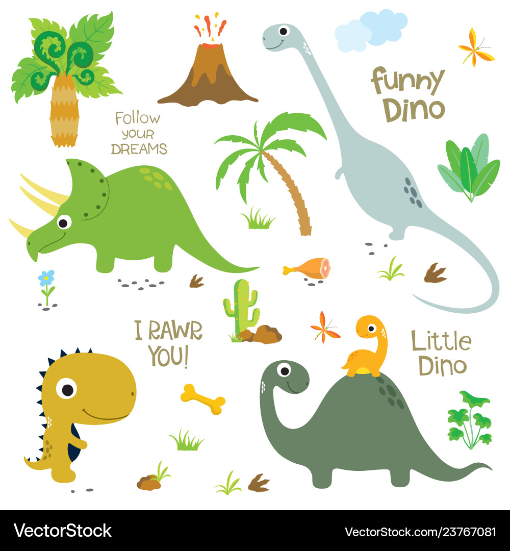 Cute dinosaurs set Cute dinosaurs set vector image