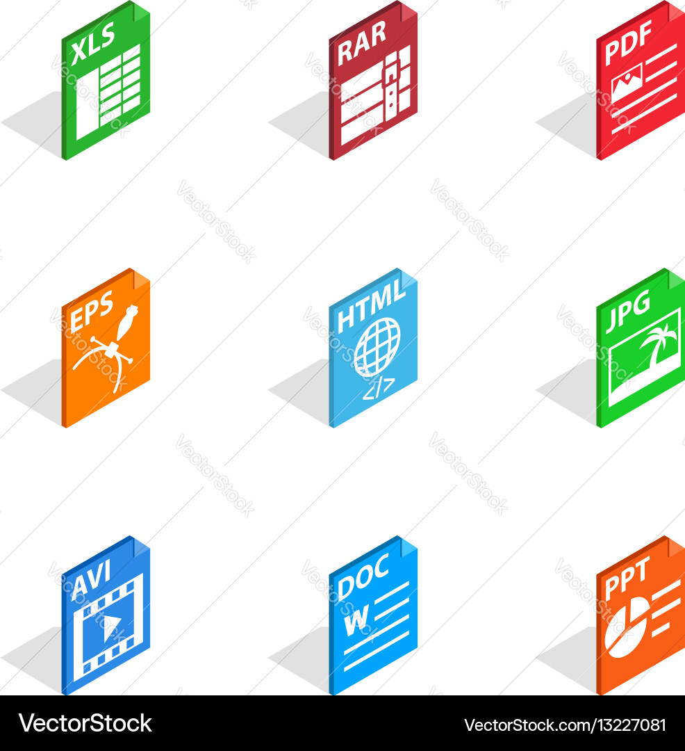Document file format icons isometric 3d style Vector Image
