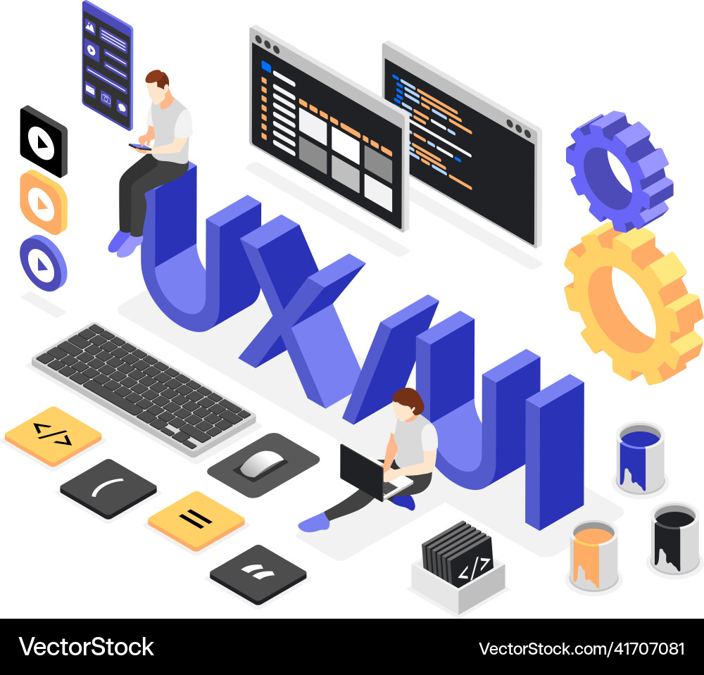 Ui and ux isometric composition Ui and ux isometric composition vector image