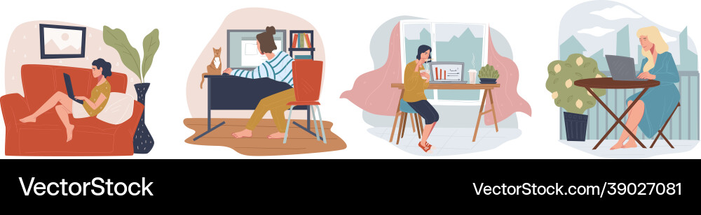 Working on computer from home distant workers Working on computer from home distant workers vector image
