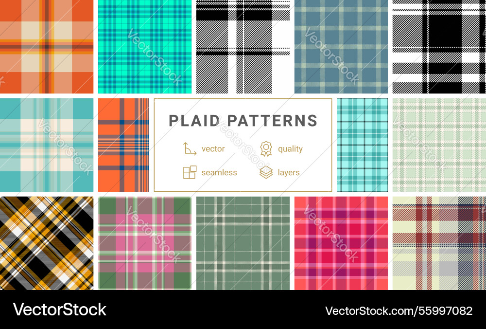 A collection of plaid patterns with colorful Vector Image