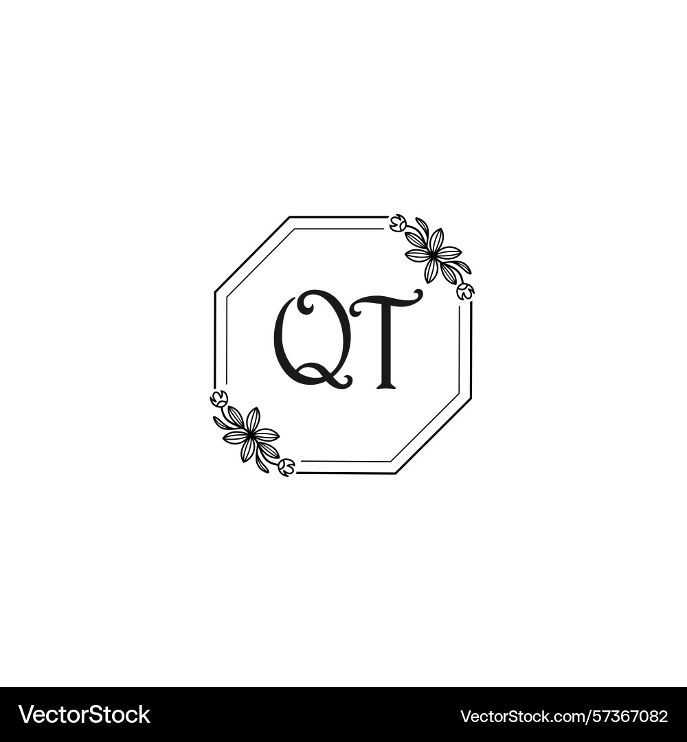 Classic floral monogram qt with elegant frame Vector Image