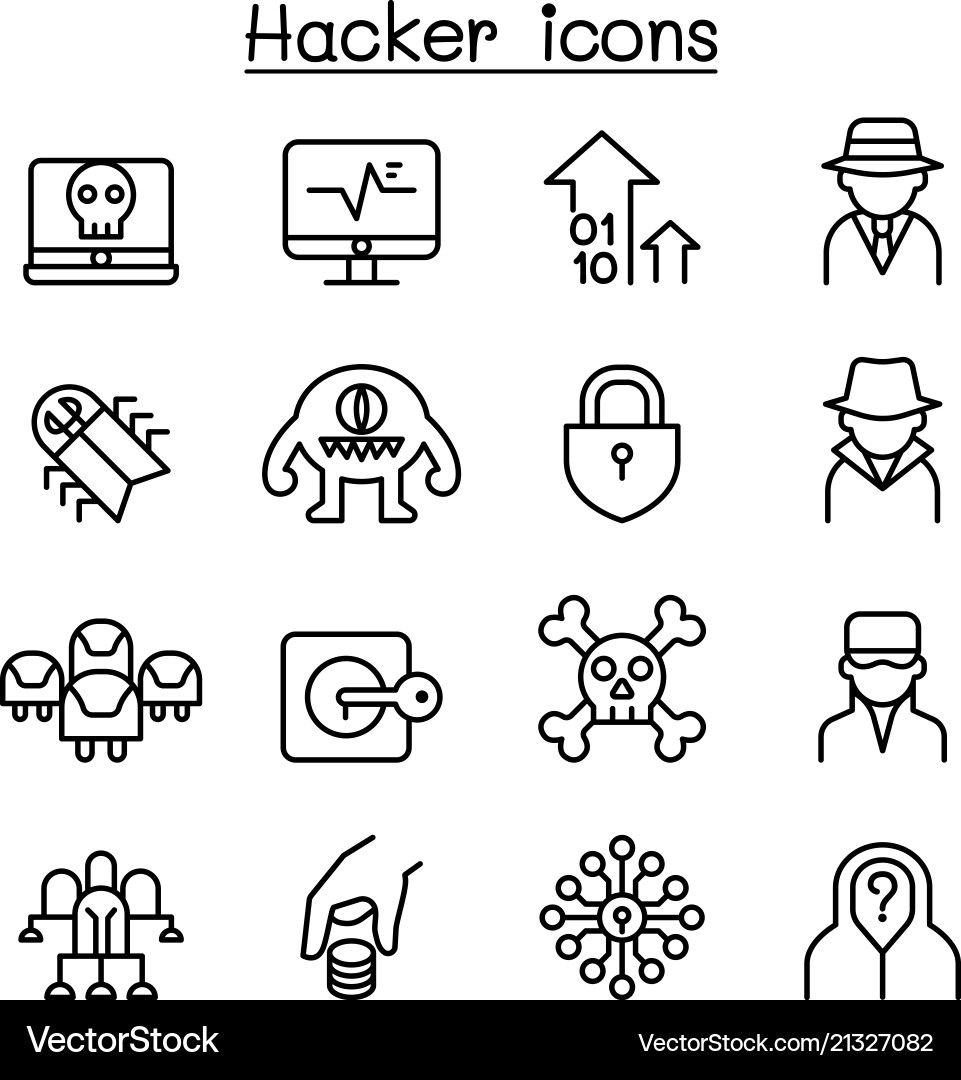 Hacker Icon Set - Thin Line Style vector image