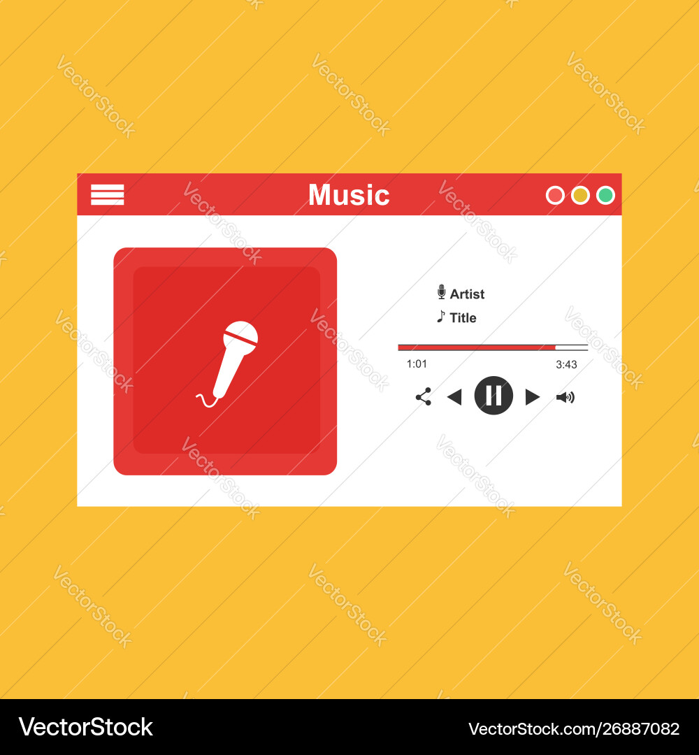 Media player application app template with flat Media player application app template with flat Vector Image