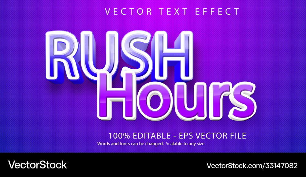 Rush hours text game style editable effect vector image