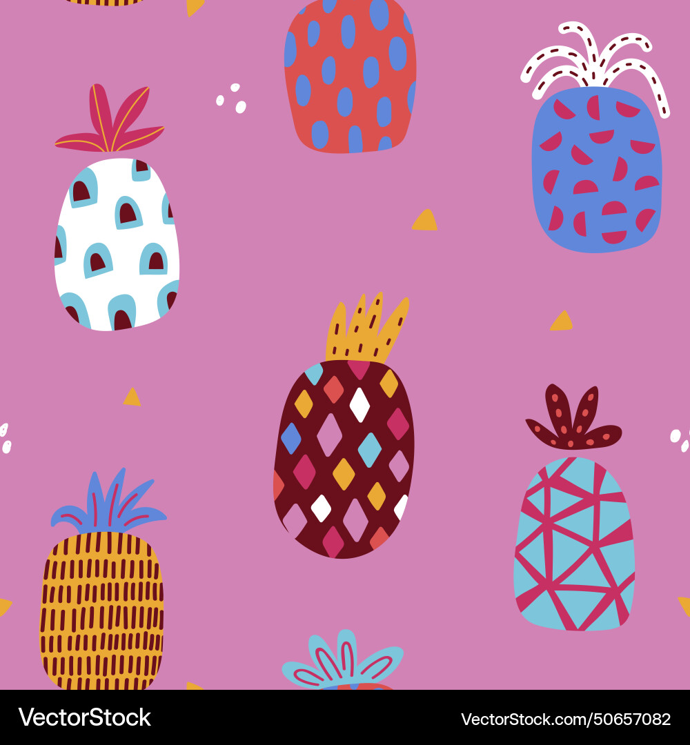 Seamless pattern with abstract colorful pineapples vector image