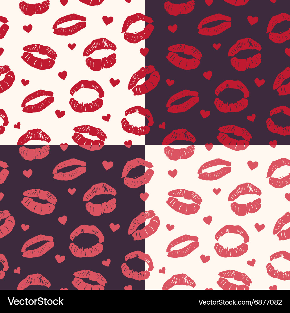 Set of seamless pattern with lips prints vector image