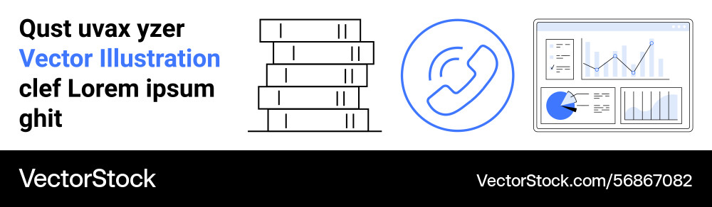 Stack of books phone receiver and data charts Stack of books phone receiver and data charts vector image