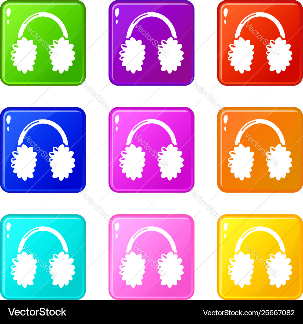 Winter headphones icons set 9 color collection Winter headphones icons set 9 color collection vector image