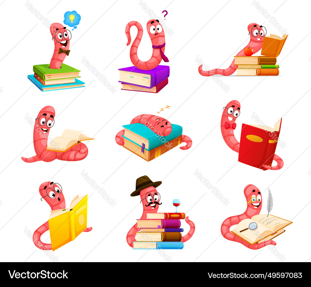Cartoon Buchwürmer Figuren lustig süß Buch Würmer Cartoon Buchwürmer Figuren lustig süß Buch Würmer vektorbild