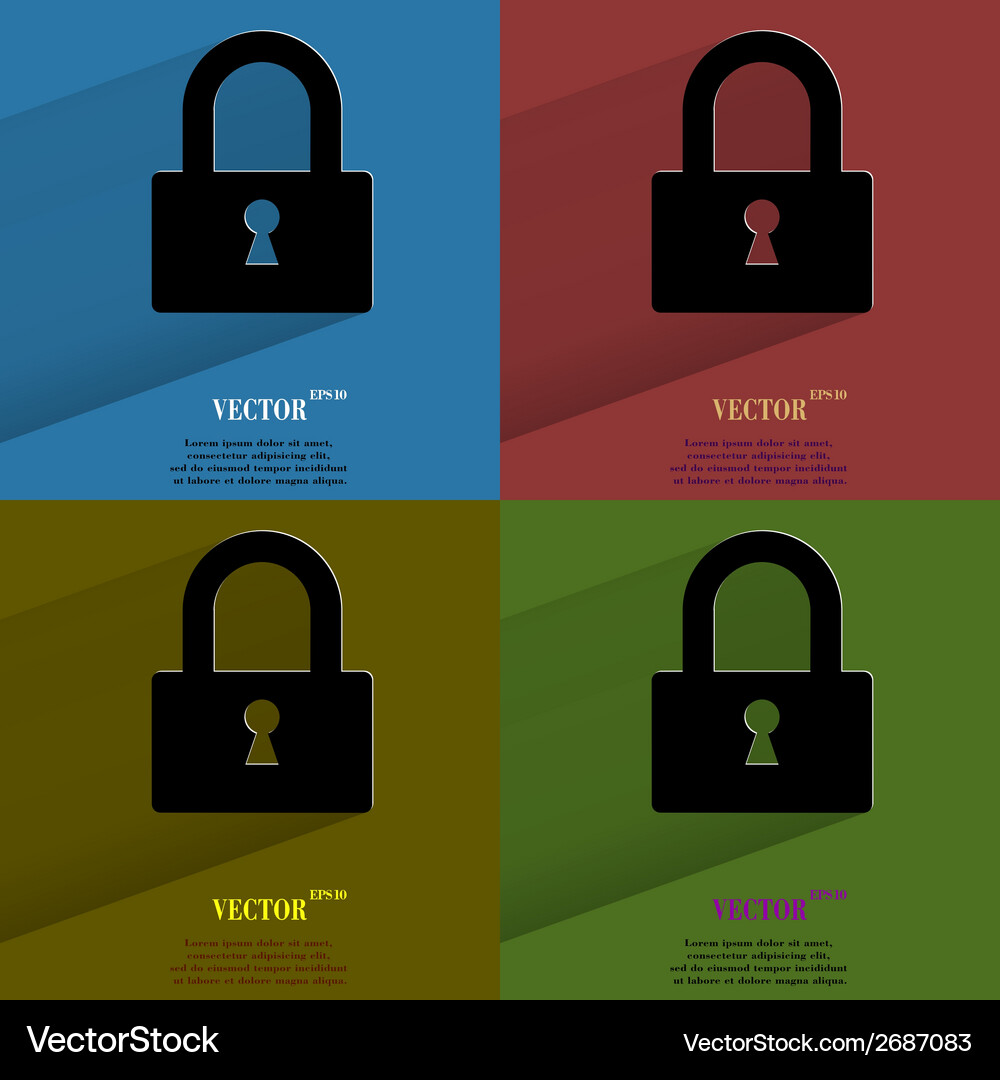 Color set padlock flat modern web button with long Vector Image