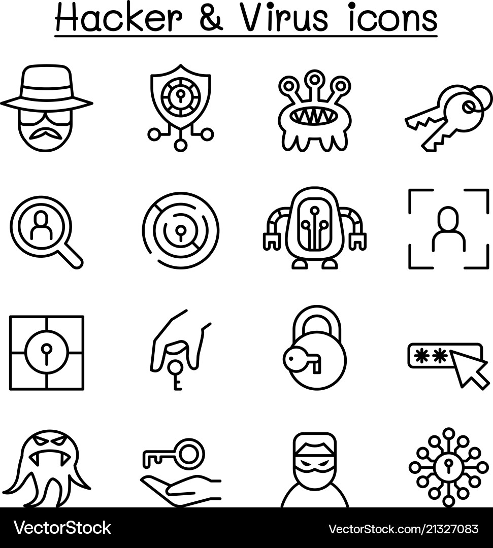 Hacker icon set in thin line style Hacker icon set in thin line style vector image