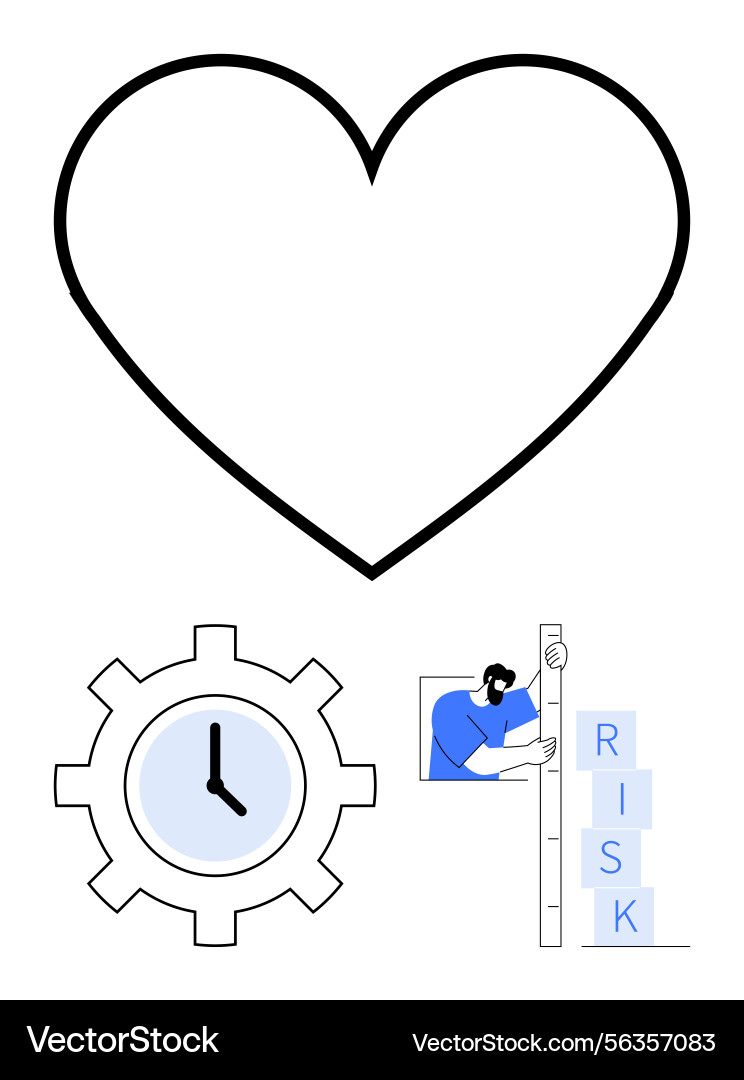 Heart shape clock gear and man stacking blocks Heart shape clock gear and man stacking blocks vector image