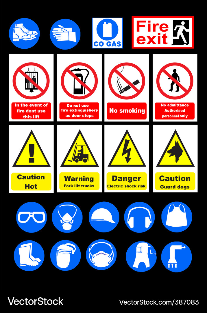 Industrial Warning Signs Collection Vector Image