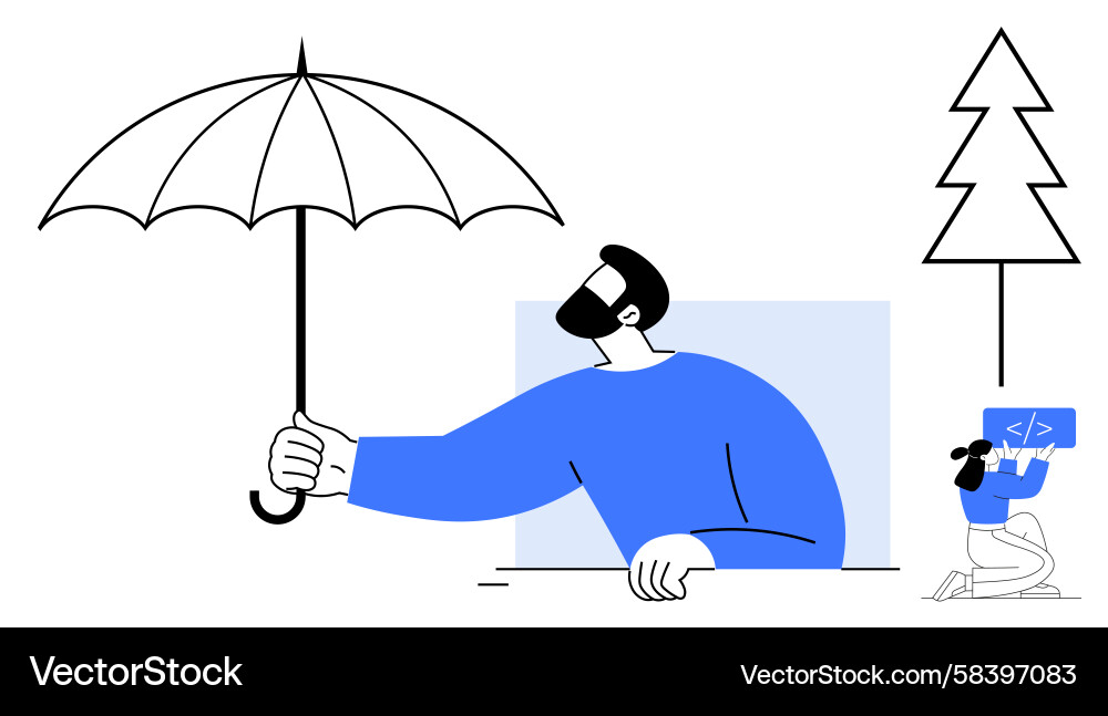 Man with Umbrella - Coding Support Vector Image