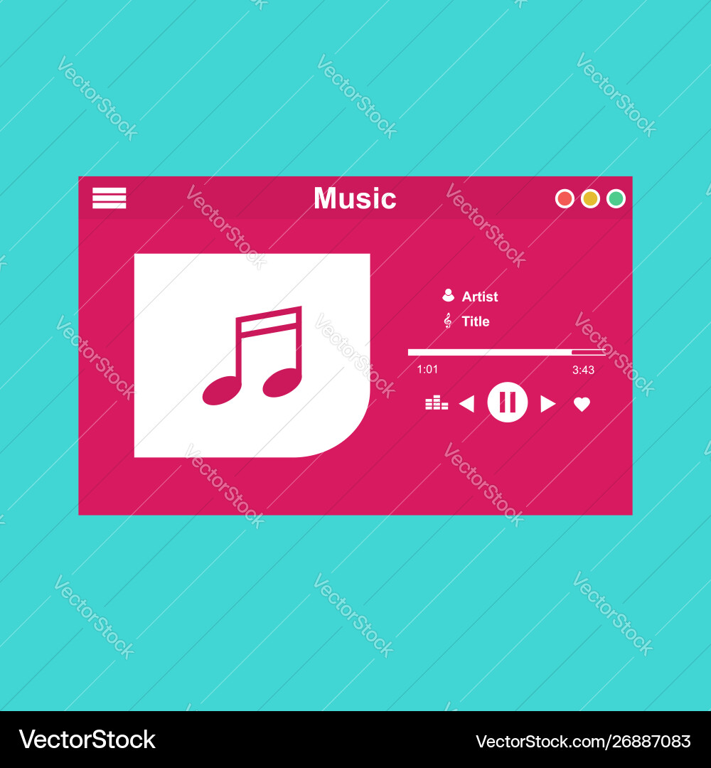 Media player application app template with flat Vector Image