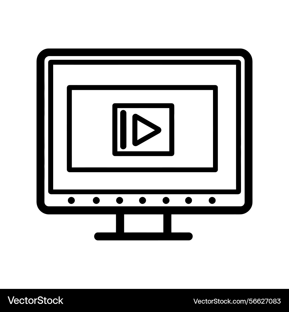 Outline monitor icon with play button Vector Image