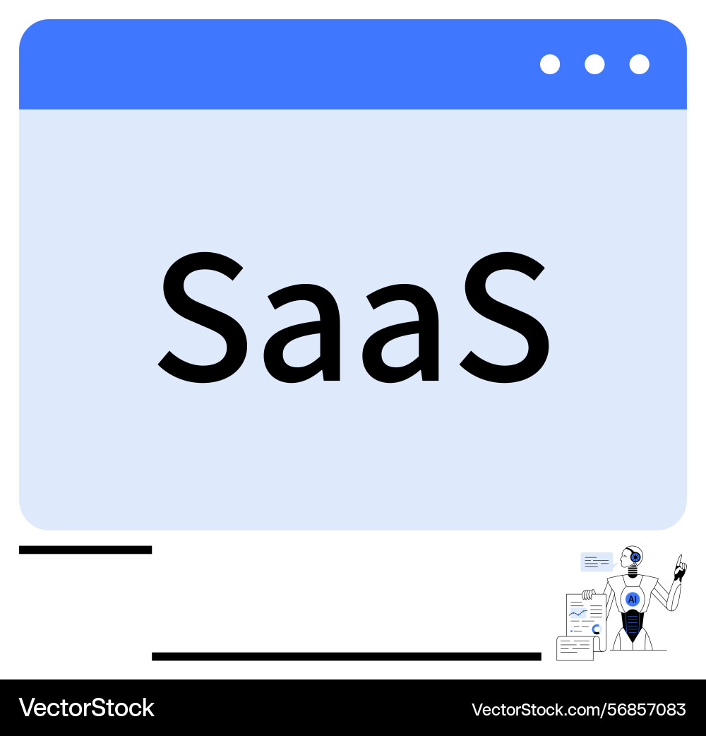 Saas concept with browser window and robot Saas concept with browser window and robot vector image