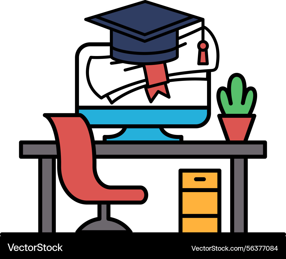 A computer monitor sits on desk with red A computer monitor sits on desk with red vector image