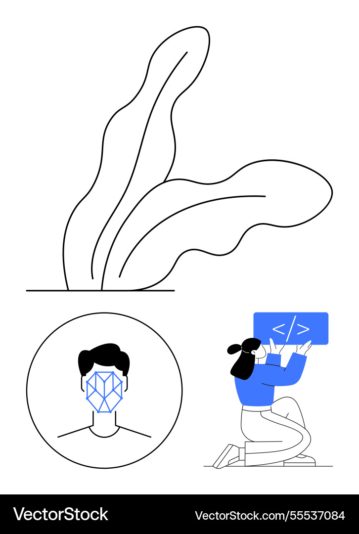 Abstract coding concept with facial recognition vector image