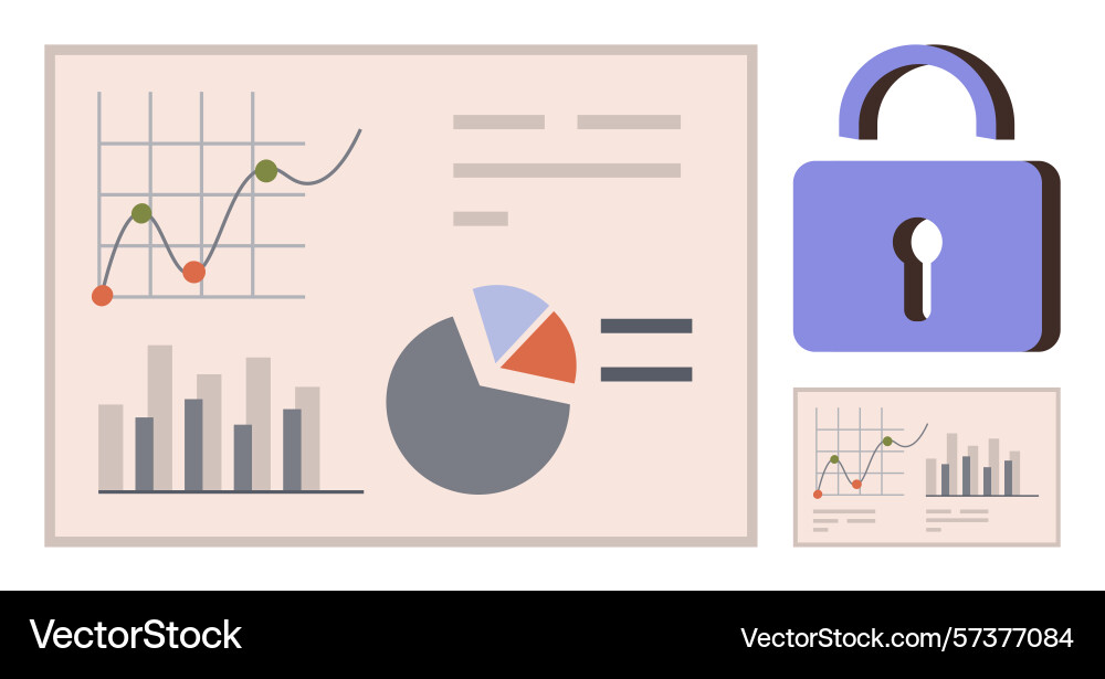 Data analytics dashboard with graphs and padlock Data analytics dashboard with graphs and padlock vector image