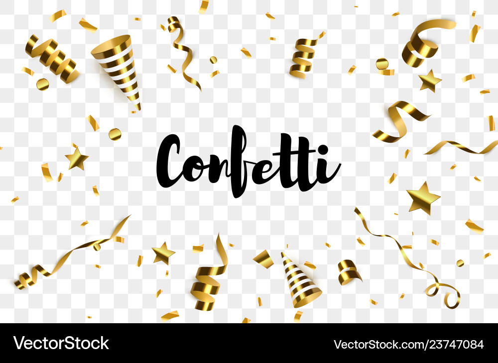 Golden confetti with party poppers isolated Golden confetti with party poppers isolated vector image