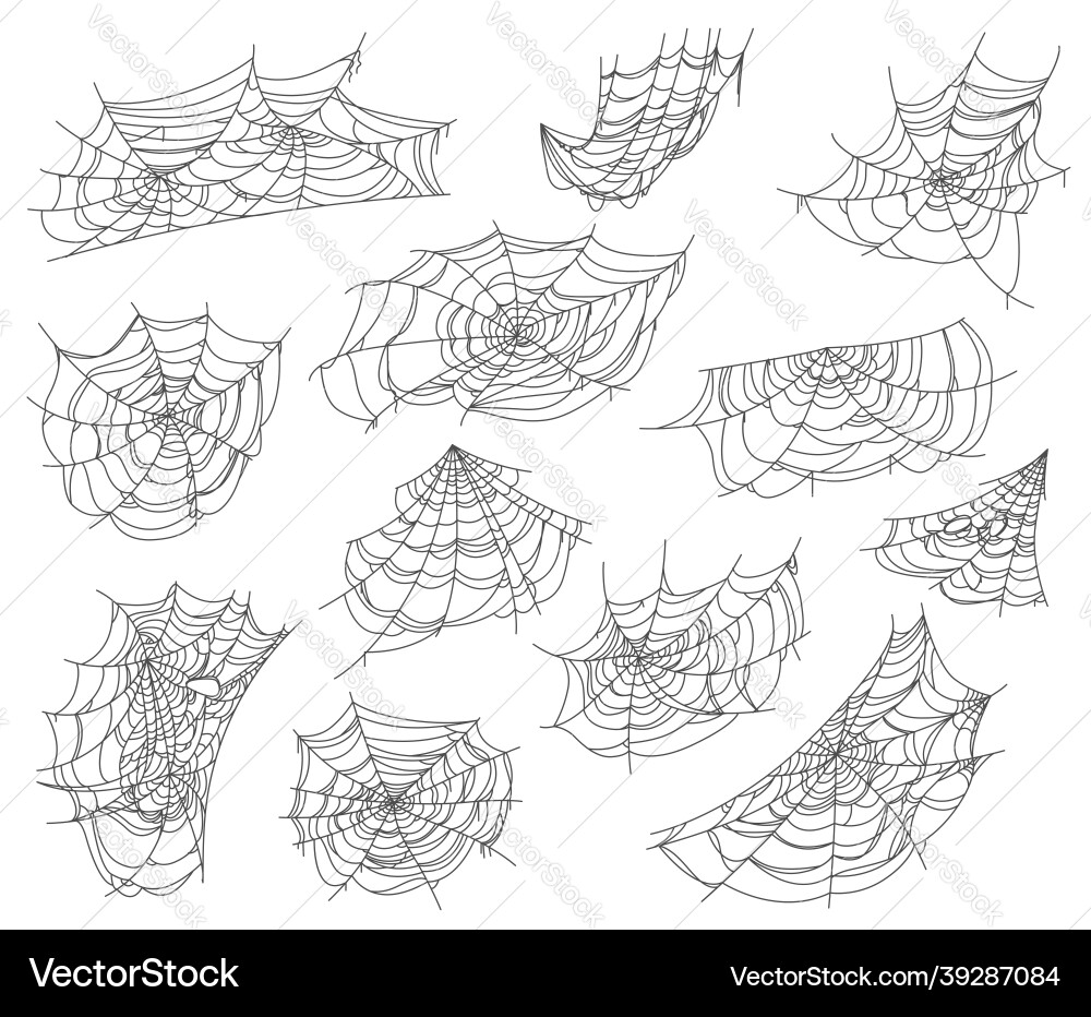 Halloween isolated spiderweb and cobweb nets set vector image