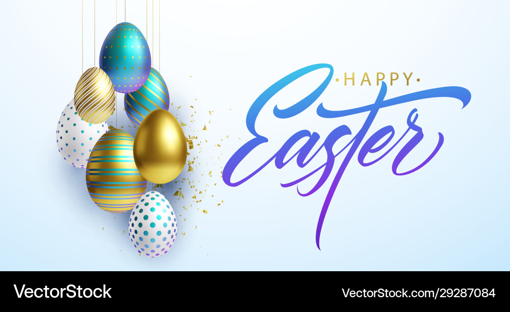 Happy easter lettering background with 3d Happy easter lettering background with 3d vector image