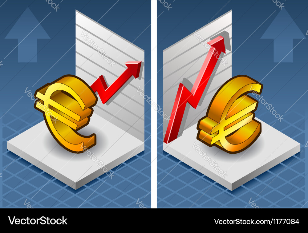 Isometric symbol of eurp with red arrow up Vector Image