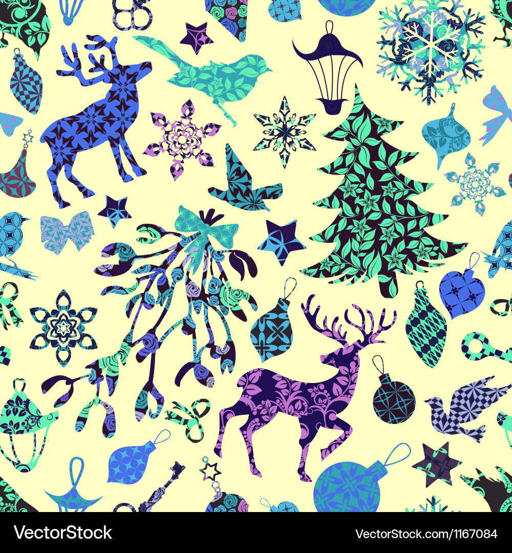 Seamless pattern with christmas patch silhouettes Vector Image