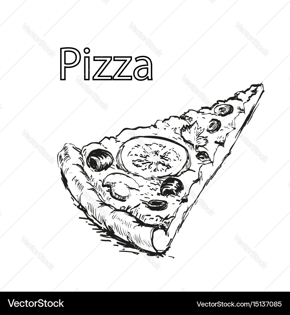 Isolierte Pizza Slice Sketch Vektorbild